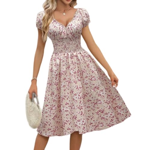 Robe midi fleurie col v pour femme coupe évasée style d'été