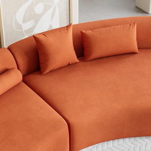 Image of Modern Velvet Living Room Interior Curved Style chesterfiled Sofa Lounger 2-Pieces Sofa with Included Pillows (Rust Brown)