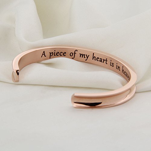 WUSUANED Memorial Jewelry A Piece of My Heart is In Heaven Hair Tie Grooved Cuff Bangle Bracelet In Memory Of Loved One Sympathy gift3