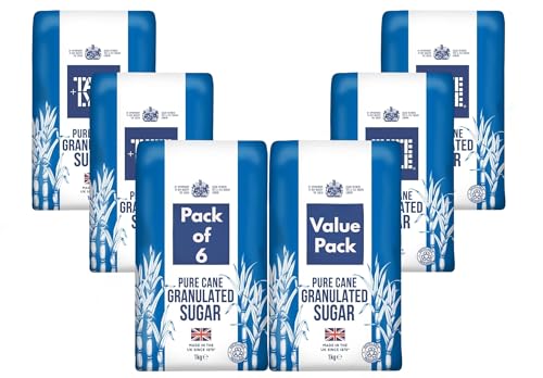 Granulated White Sugar Pure Cane 1kg (Pack of 6) Everyday Essential Premium - Made in the UK