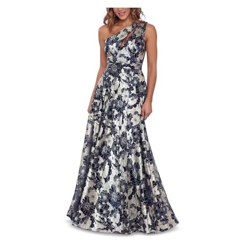 Betsy & Adam One Shoulder Metallic Gown Cover