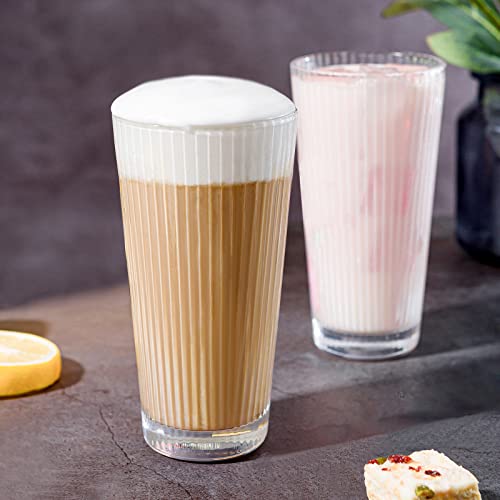 Goldarea 12 Pack Drinking Glasses, 10 Oz Highball Glass Cups, Pint Glasses With Classic Clear Striped Design, Ideal Ribbed Glassware Sets For Beer, Ice Coffee, Soda, Cocktail, Water, Juice, Beverage #TOP4