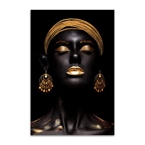 Cuadro de mujer africana para decorar el salón con arte moderno de oro negro
