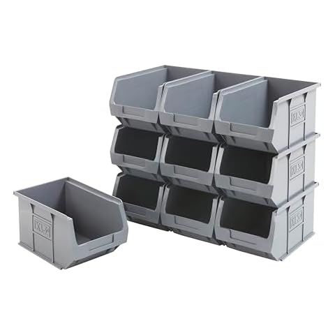BiGDUG Stackable Plastic Parts Bins - Grey Cover