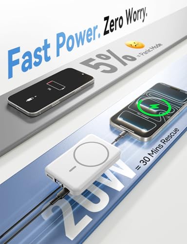 Image of Magnetic Portable Charger 10000mAh, Fast Charging MagSafe Battery Pack | 20W USB-C Fast Charging PowerBank with LED Display,Travel Essentials Wireless Charger for iPhone 17 /16 /15 /14 /13 /12, White