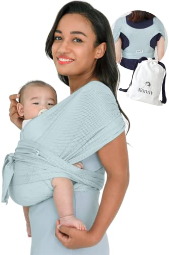 Image of Konny Baby Carrier AirMesh for Cozy Luxury Baby Carrier Wrap, Easy to Wear Baby Wrap Carrier, Perfect Essentials Cloths for Newborn Babies up to 44 lbs, (Mint, M)