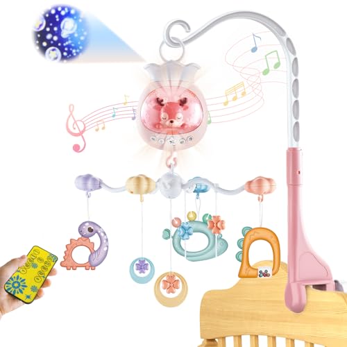 KalaDuck Mobile Musical Lit Bébé, Mobile Lit Bébé Rotatif avec Projection, Fonction de Chronométrage et Hochet Bebe, Mobile Bébé de Berceau pour...