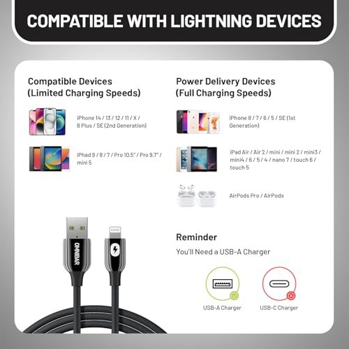 Image of Heavy Duty USB A to Lightning Cable 6FT, MFi Certified Apple Lightning Cable, Nylon Braided iPhone Charger Cord for iPhone 14 /13 /12 /11 Pro Max /XR /XS /X iPad AirPods BeatsX CarPlay Cable
