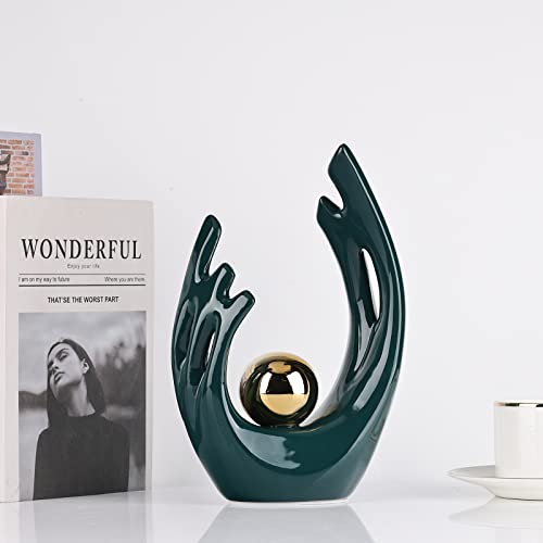 XMGZQ Teal Ceramic Abstract Statues and Sculptures,Green and Gold Art Ceramic Statues,Modern Home Decor for Living Room,Dining Table - Image 4