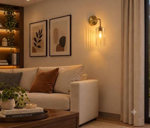 Image of Single Golden Brass Wall Light with Crystal Acrylic Shade Hanging Modern Sconce Lamp for Bedroom Living Room Bathroom Bedside Vanity Home Decor Cafe Hotel (Bulb NOT Include)