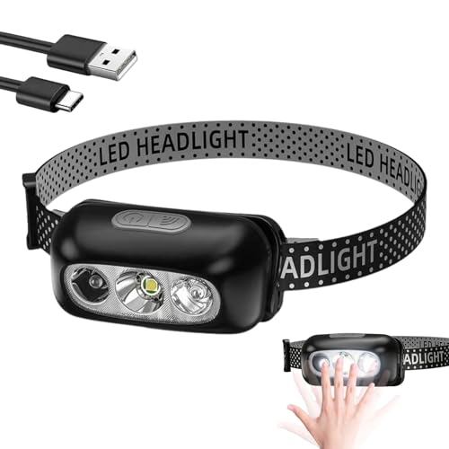 SOKEQTW Lampada Frontale Led Ricaricabile, Lampada Frontale Adatta per il Ciclismo e la Corsa, Attrezzatura da Pesca Adatta all'illuminazione Notturna, Illuminazione Regolabile su Quattro Livelli