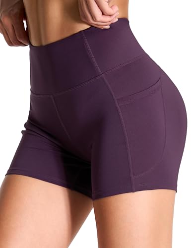 Image of THE GYM PEOPLE High Waist Yoga Shorts for Women's Tummy Control Fitness Athletic Workout Running Shorts with Deep Pockets