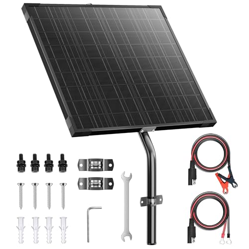 Voltset 12V Gate Opener Solar Panel：20W Solar Panels Kit for Electric Fence with Smart MPPT Controller - Waterproof Solar Battery Trickle Charger Maintainer with Tubular Bracket & SAE Cables