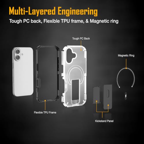 Image of ZAP CASE Matte Kickstand Case for iPhone 16 | Magsafe Compatible | Premium Polycarbonate Back + Flexible TPU Bumper | Foldable Stand | Military-Grade Drop Protection | Anti-Fingerprint | White