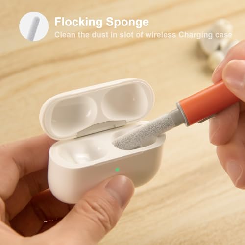 Image of Hyashee Cleaner Kit for Airpods Pro 1 2 3 Multi-Function Cleaning Pen with Soft Brush Flocking Sponge for Bluetooth Earphones Case Cleaning Tools (Orange)