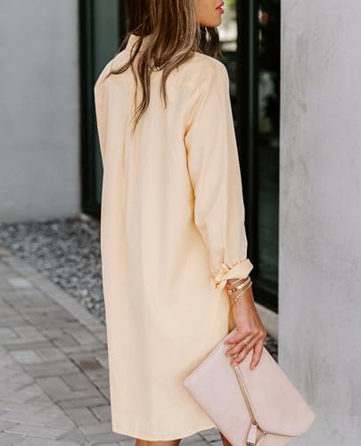 Image of Aoudery Womens Button Down Shirt Dresses with Pockets Cotton Button Up Tunics Long Sleeve Solid High Low Blouse Tops