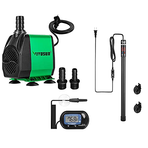 VIVOSUN 800GPH Submersible Pump & 200W Aquarium Heater & 1-Pack LCD Digital Aquarium Thermometer, for Fish Tank, Pond, Aquarium, Statuary, Hydroponics
