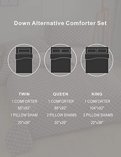 Llancl King Bed Comforter Set,Down Alternative All Season Reversible Comforter-Quilted Duvet Insert With Corner Tabs-Round Stitched-Breathable, Soft, Fluffy(Pink/Grey Checked, 3Pcs) #TOP5