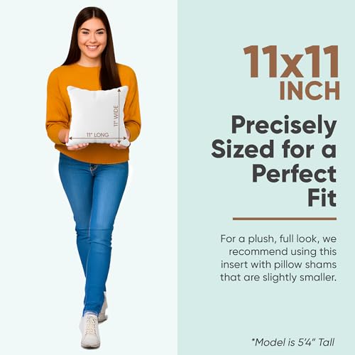 Image of Pillowflex Synthetic Down Pillow Insert 11x11 in - Karate Chop Pillow | Small Square Sham Form, Plush Polyester Cotton Blend, Cloud-Like Comfort, Clump-Resistant Fill, Smooth Elegant Finish