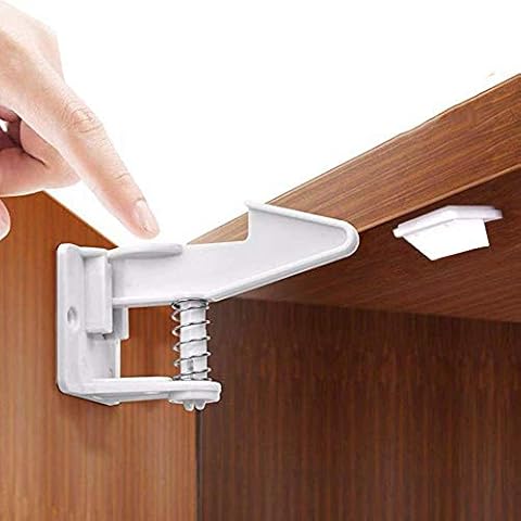 Baby Safety Child Cabinet Locks, 10 Pcs Invisible Locks for Fridge Drawers Cupboards with 3M Adhesive Tape No Tools or Drilling Required (White) Cover