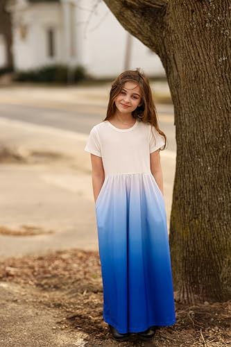 Image of Arshiner Girls Maxi Dress Long /Short Sleeve Casual Holiday Dress with Pockets for 5-13 Years