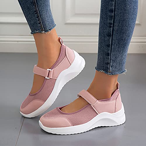 Women's Mary Jane Flats Lightweight Slip on Sneaker Breathable Sandal Summer Mesh Walking Shoes Athletic Outdoor Hiking Sandals,Pink,US7/EU382