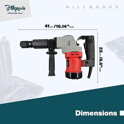 Image of Hillgrove HGCM1053M3 17mm Demolition Chisel+Hammer Concrete Breaker Drill Machine with 2 Bits for Breaking Concrete Wall /Hammer Drill 17 mm Chuck Size, 1200 W