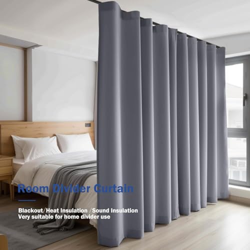Image of Room Divider Blackout Curtain Track Curtains Wall Dividers Panels Screen for Living Rooms Bedroom Office Privacy Partition Separation, W150 x L84 Inch,1 Panel, Light Grey