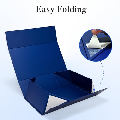 Image of LIFELUM Navy Blue Birthday Gift Box for Men 13.85 x 8.35 x 4.45 inch, Groomsmen Proposal Gift Box for Presents with Lids Ribbon,Card,Shredded Paper Filler