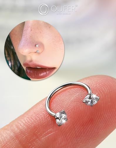 OUFER 18G Horseshoe Nose Rings Studs, 316L Surgical Steel Double Cubic Zirconia Nose Studs, Internally Threaded Nose Rings For Women, Lip Eyebrow Helix Ear Piercing Jewelry4