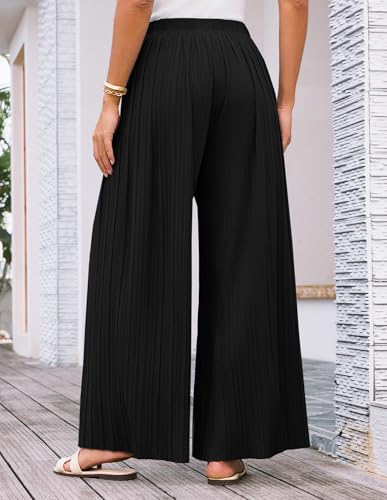 GRACE KARIN Womens Casual Wide Leg Pants Pleated High Elastic Waist Flowy Loose Beach Palazzo Pants Work Trousers Summer2