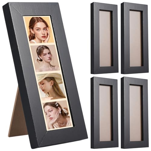 linastu 4 Pack Photo Booth Frames 2x6 Strip Frame Film Strip Photo Frame with Stand Wooden Wall Clear Glass and Tabletop for Wedding Grad Baby Shower Wall Tabletop Desk Home Decor (4)