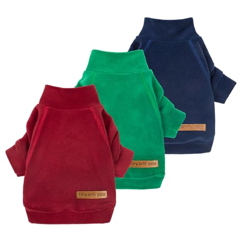 Image of Fitwarm 3 Pack Classic Fleece Dog Sweater, Christmas Dog Winter Clothes for Small Dogs Boy Girl, Holiday Pet Apparel, Burgundy Red, Green, Navy Blue, XXL