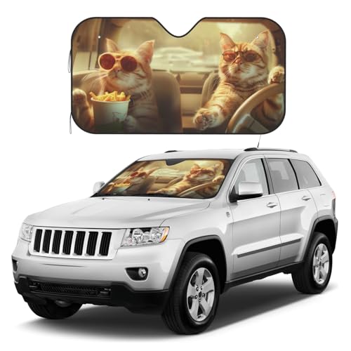 Funny Cat Windshield Sun Shade Foldable Car Front Windshield Sunshade Fit for Cars Trucks Suvs Blocks Uv Rays Sun Visor Protector Keeps Your Vehicle Cool Medium