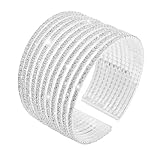 Jojomina Rhinestone Bracelet for Women Silver 11 Layers Cuff Bracelet Crystal Braidal Wedding Bracelets