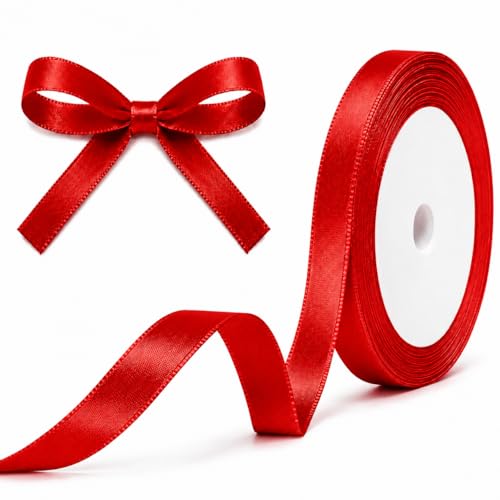 XEANCO 10mm Red Satin Ribbon Polyester Ribbon Enhance Your Crafts & Celebrations Best for Gift Wrapping Decorations Wedding Car Ribbon Ribbons for Crafting & Bows