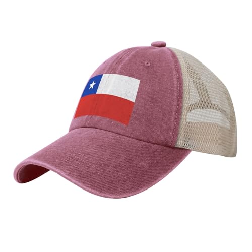 LIKAUB Gorra de camionero de malla con la bandera de Chile, gorra de vaquero de moda para deportes al aire libre y sombreros de moda, Rojo -, talla única