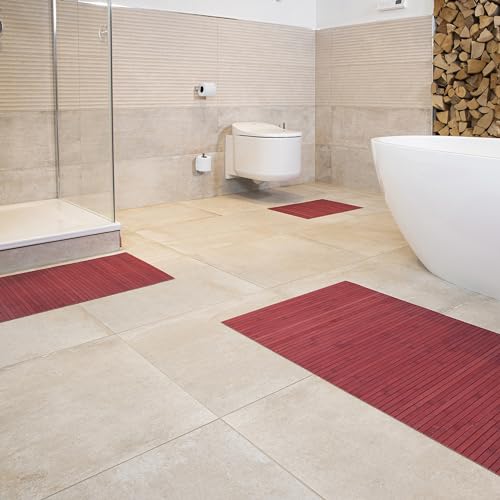 Bambus Badematte Lines im 3-er Set, Badteppich, Holzteppich, Bamb...