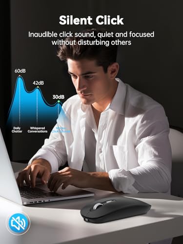Image of Wireless Bluetooth Mouse, LED Slim (Bluetooth 4.0 /5.0 + USB) 2.4GHz Rechargeable Silent Bluetooth Wireless Mouse with Type C Adapter for Laptop /MacBook /iPad OS 13 and Above(Black)