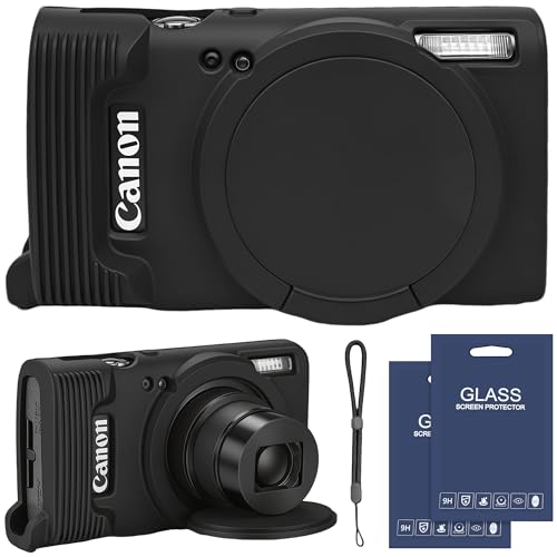 SZHSYJY Case for Canon PowerShot ELPH 360 HS/IXY 650/IXUS 285 HS Camera,Soft Silicone Protective Case Removable Lens Cover,Comes with 2 Screen Protectors and 1 Wrist Strap (Black)