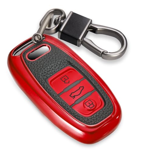 Image of Key Fob Cover for Audi, Leather-Style Keychain Tab Cover, Red