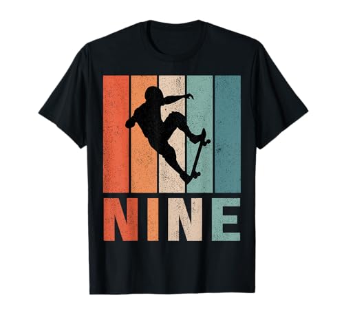 9th Birthday Retro Skateboard Skater Boys Kids 9 Years Old T-Shirt