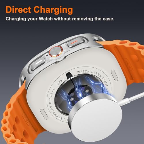 Image of Metal Case Compatible with Samsung Galaxy Watch Ultra /Ultra 2 (2025) 47mm with Back Cover, Rugged Thin Hard Frame Protective Cover for Galaxy Watch 7 /8 Ultra 47mm - Silver White
