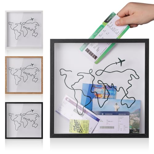 MUXIUNT Adventure Archive Travel Memory Keepsake Life in a Box Frame with Non-Marking Nail for Travel Gifts Essentials, 8&12In Travel Collection Shadow Box Frame Display Case for Ticket Photo Postcard