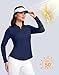 Women's Golf Shirts Lightweight UPF 50+ Long Sleeve Shirts UV Protection Quick Dry Cool Polo Shirts for Women Work Outdoor(Navy, XS)