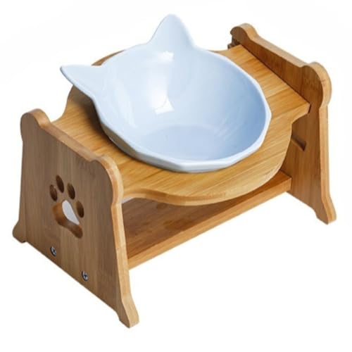 HeartTrend 猫用給餌器、食器、フードボウル、食事トレイ、猫用カトラリー、給餌テーブル、猫と犬用の水飲み場、高さ調節可能、セラミックボウル、食べやすい、滑り止め、竹製スタンド付きカトラリーホルダー、傾斜式カトラリースタンド、組み立て不要、スタンド付