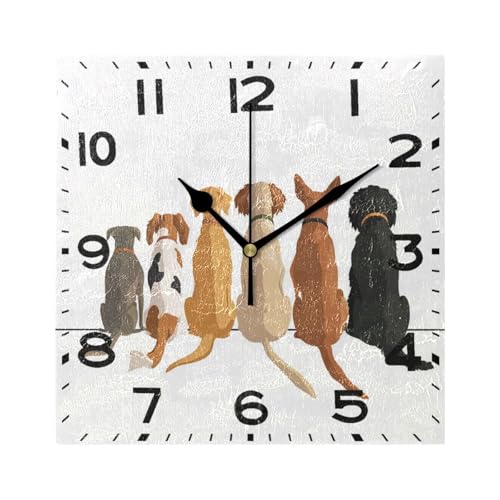 Naanle Cute Cartoon Dogs Pattern Square Wall Clock, 8 Inch Battery Operated Quartz Analog Quiet Desk Clock for Home,Office,School