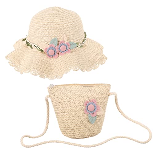BESTYASH 1set Boy Girl Girls Beach Straw Hat with Tote Bag Sun Cap Adorable Straw Design for Outdoor Activities and Parties
