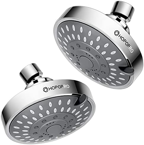 HOPOPRO High Pressure Shower-NBC News Recommended- Luxury Modern Chrome Look- 5 Modes Head 4.1 Inch-2 PCS High Flow Fixed Showerheads - Bathroom Shower Head Replacement Tool-free Installation