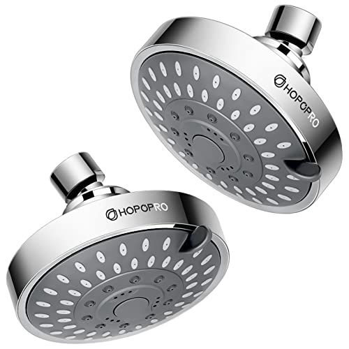 Hopopro High Pressure Shower-Nbc News Recommended- Luxury Modern Chrome Look- 5 Modes Head 4.1 Inch-2 Pcs High Flow Fixed Showerheads - Bathroom Shower Head Replacement Tool-Free Installation #TOP24